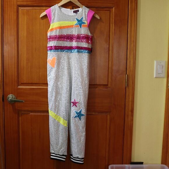 JoJo Siwa Silver Sequin Jumpsuit with Pink and Blue Accents - Picture 15 of 15